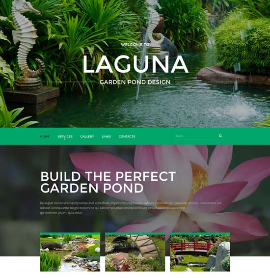 taman-kolam-desain-situs web-templat