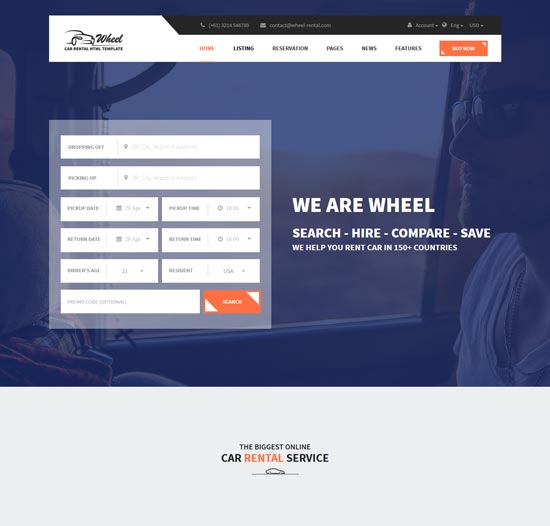 輪子租車html5網站模板