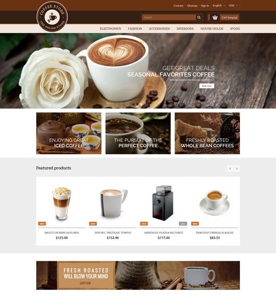 ธีมตอบสนองร้านกาแฟ prestashop