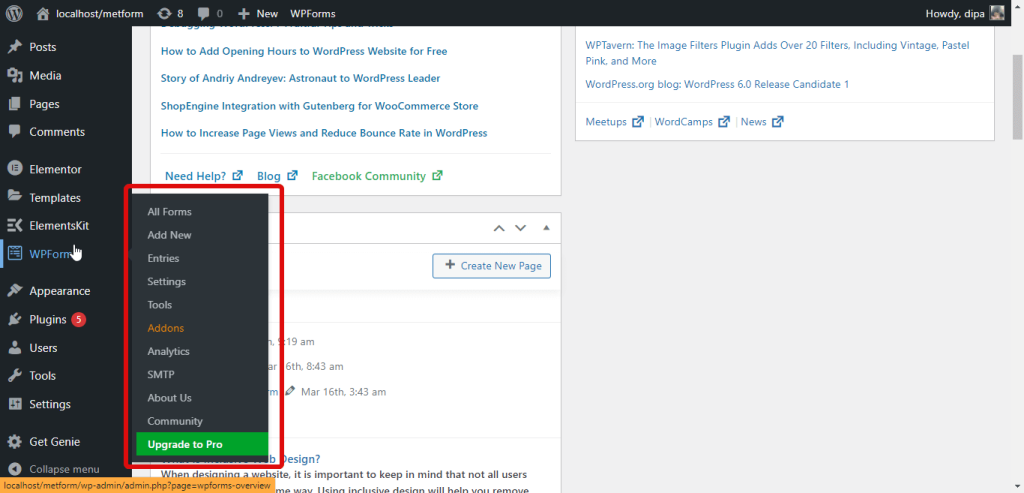 Painel Wpfroms MetFrom Vs WpForms Vs Ninja Form