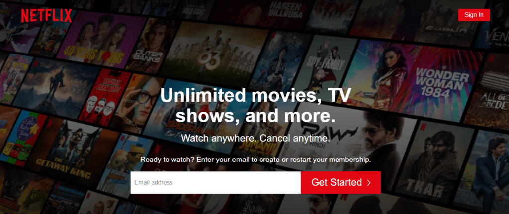 Netflix คือหน้า Landing Page ของบริการสตรีมมิ่ง