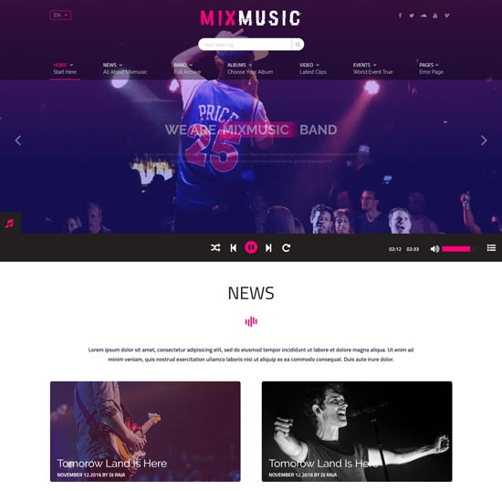 เทมเพลต html5 นักดนตรี mixmusic