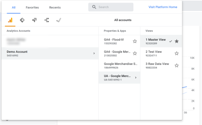 Select your property in analytics