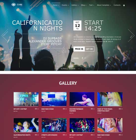 Club Cube - เทมเพลต HTML5 ที่ตอบสนองสำหรับไนท์คลับ