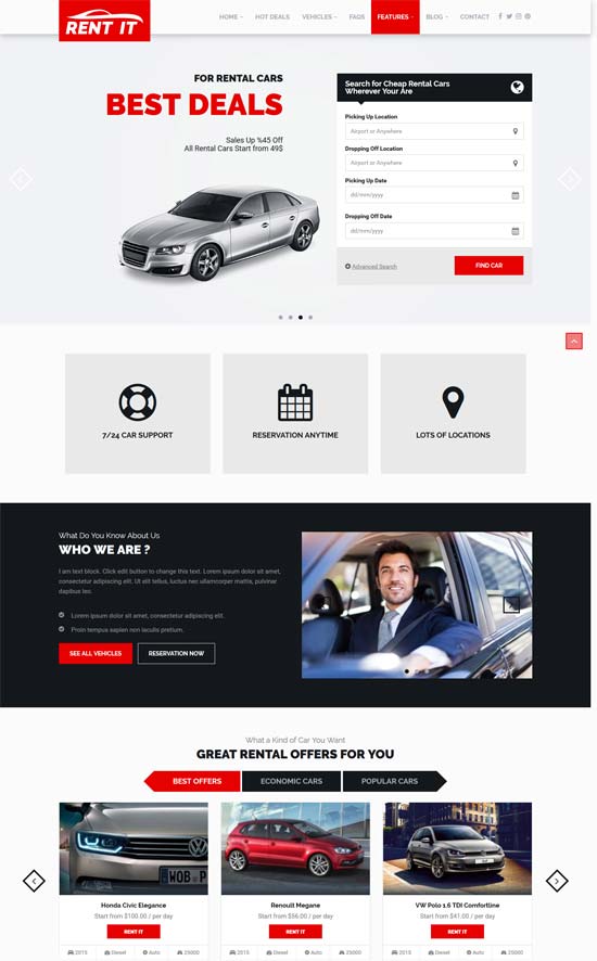 tema wordpress noleggio auto rentit