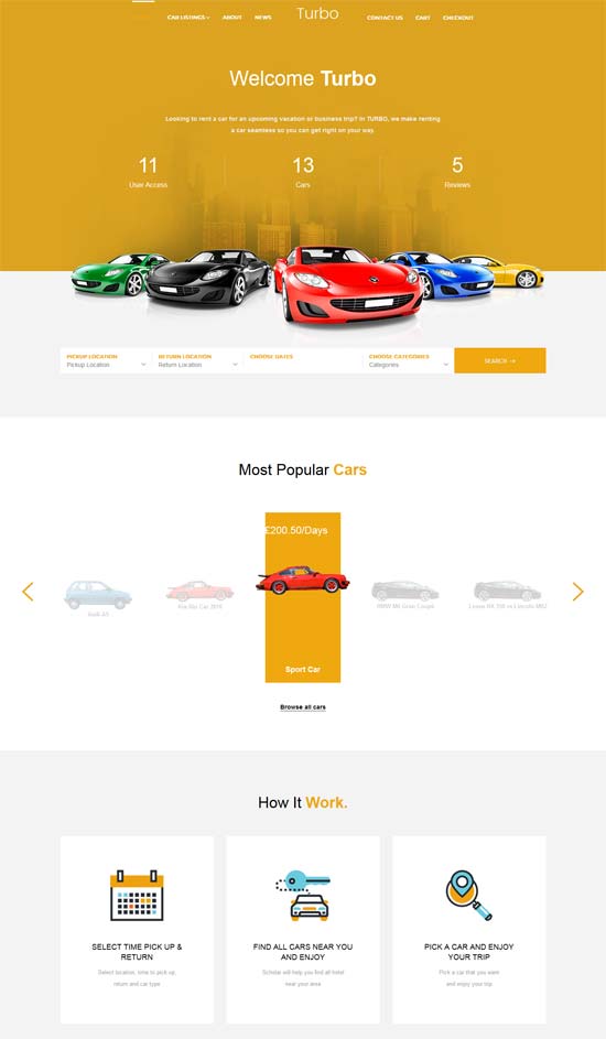 tema wordpress del sistema di noleggio auto turbo