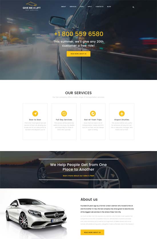 dammi il tema wordpress dei servizi di taxi di trasporto
