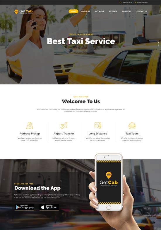 tema wordpress del servizio taxi online getcab