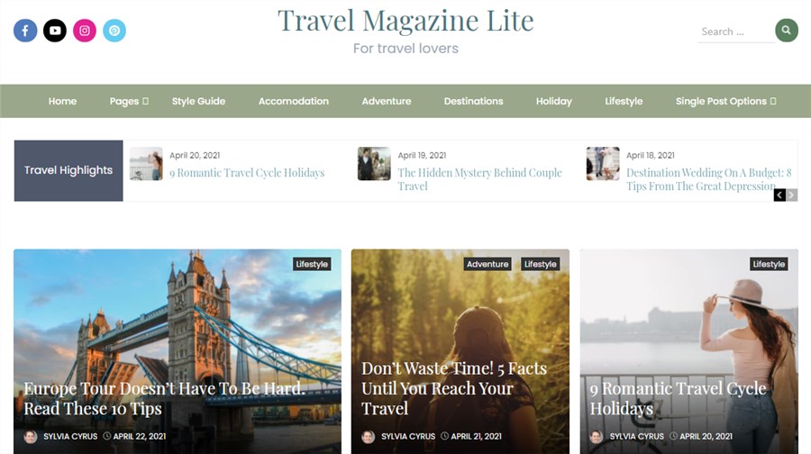 Travel Magazine Lite لقالب موقع جريدة WordPress