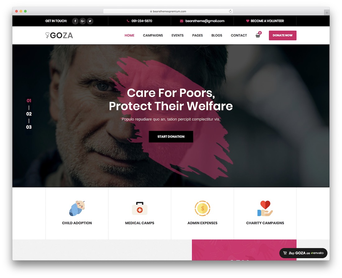 goza tema wordpress para organizaciones benéficas sin fines de lucro
