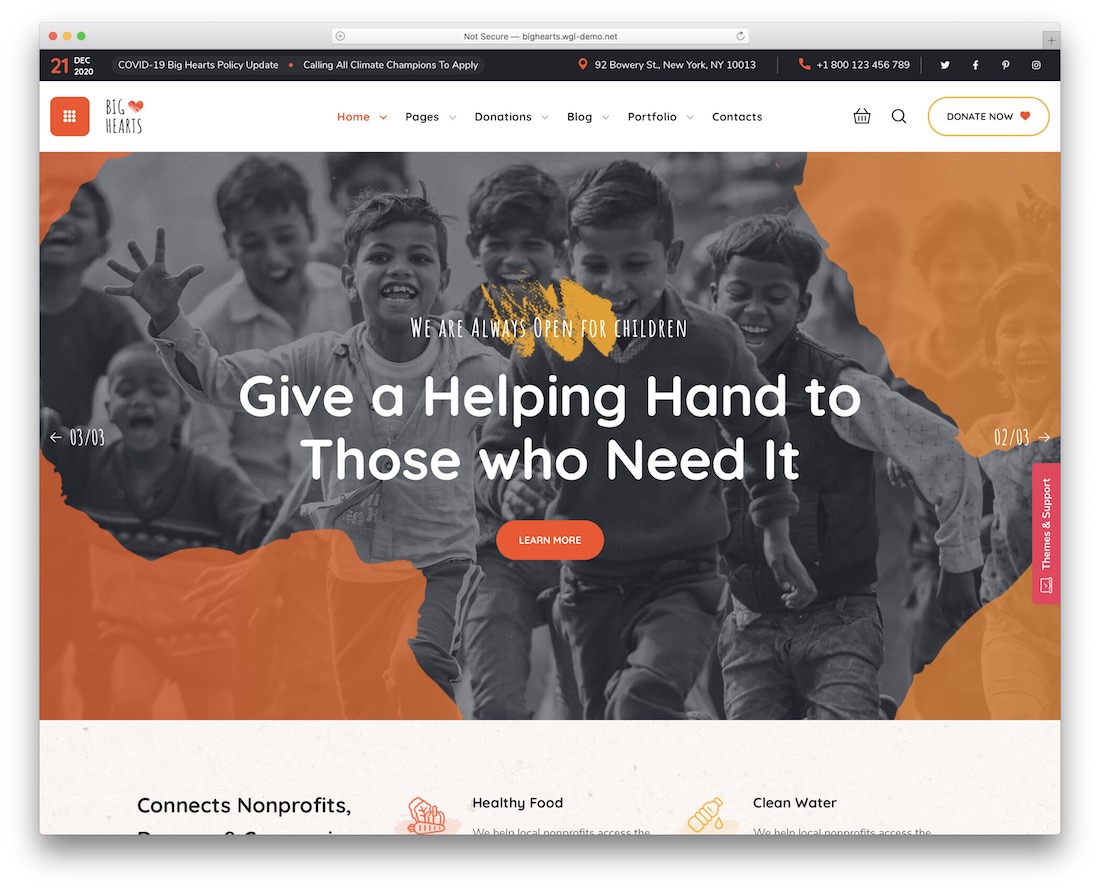 tema de wordpress bighearts para organizaciones sin fines de lucro