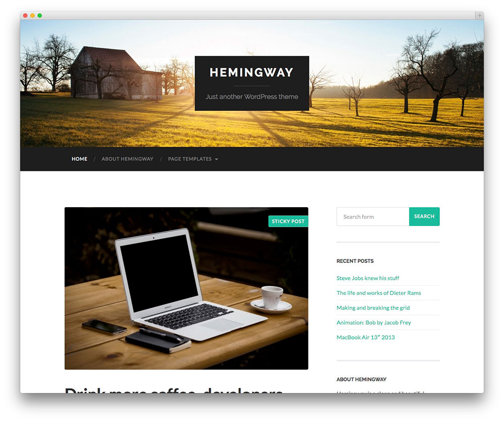 Hemingway - Tema de blog pessoal gratuito