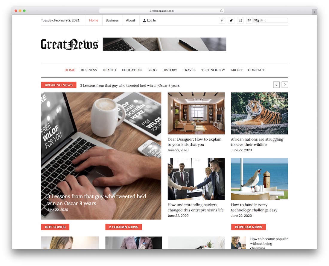 Greatnews kostenloses WordPress-Theme