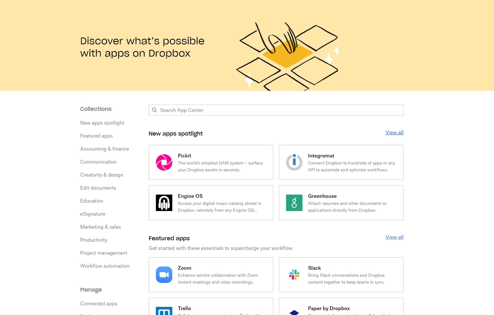 Centrul de aplicații Dropbox