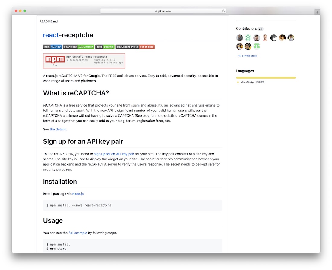 google reCAPTCHA untuk reaksi js