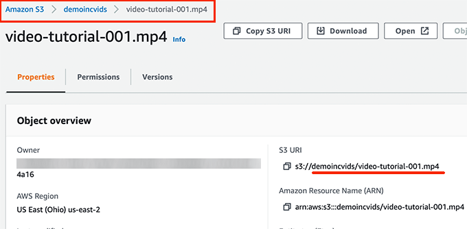 File location in your S3 storage