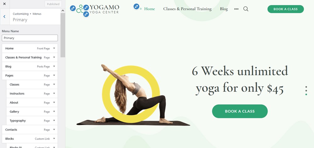 item menu tema yoga wordpress