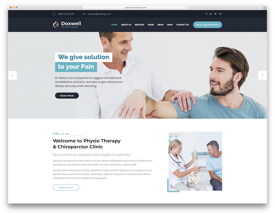 tema wordpress chiropractor fisioterapi doxwell