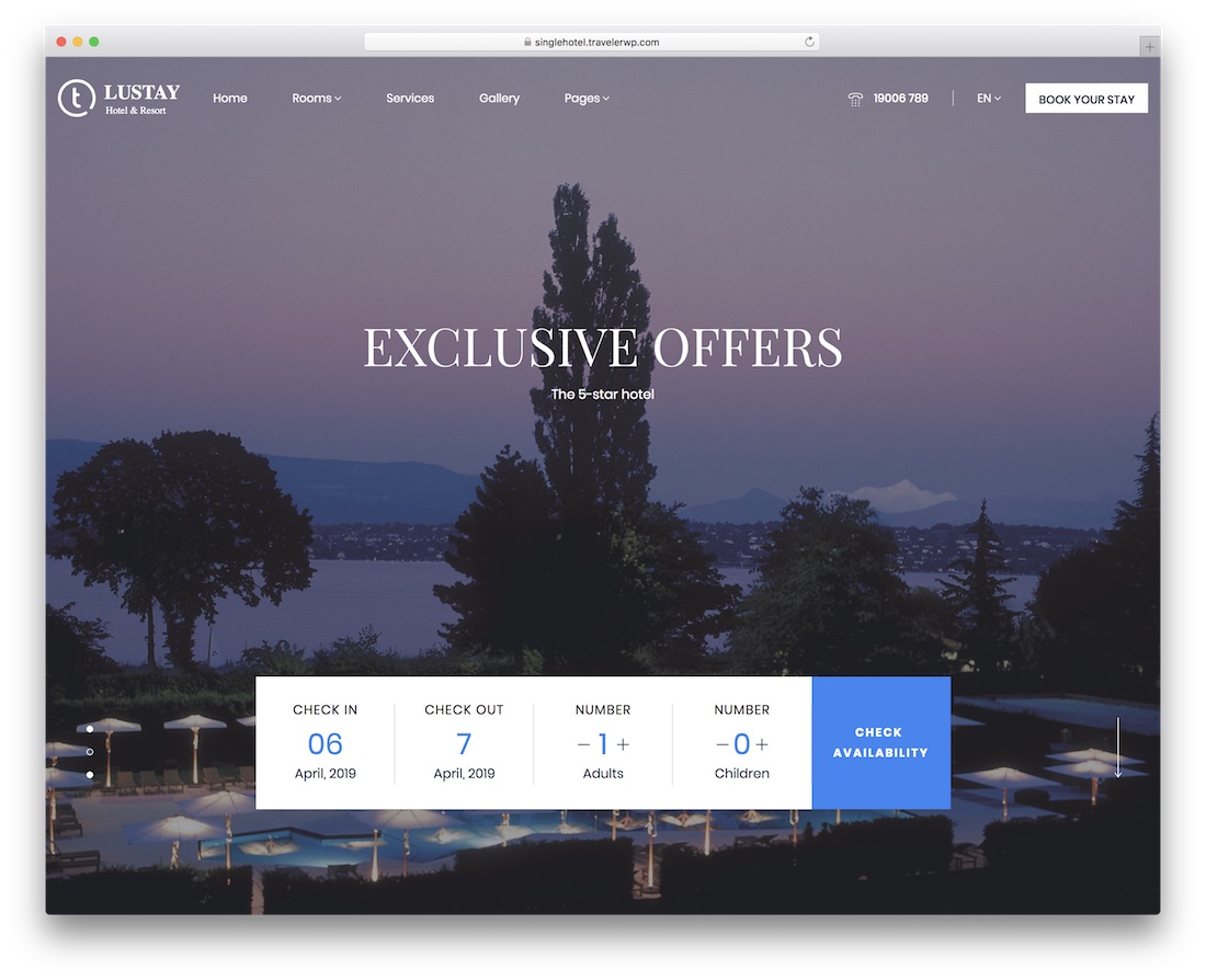 desain luar biasa tema wordpress hotel traveler