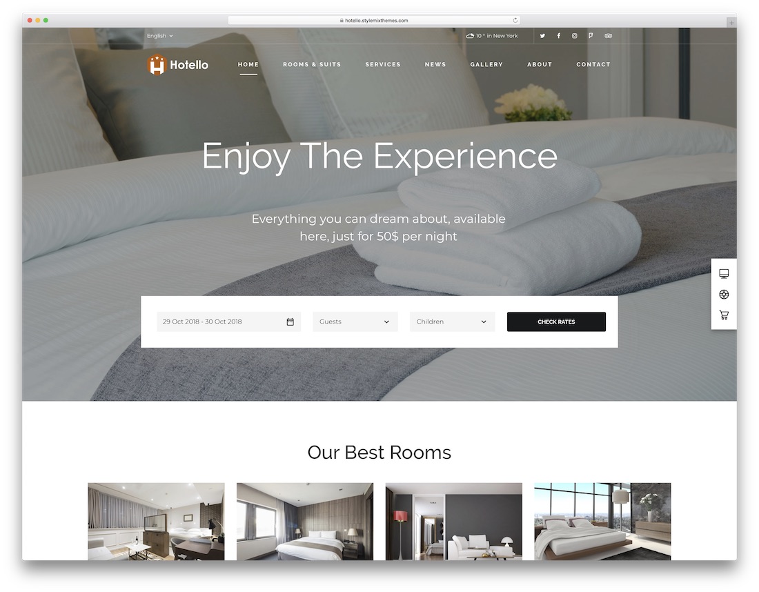 hotello tema wordpress hotel terbaik dengan desain luar biasa