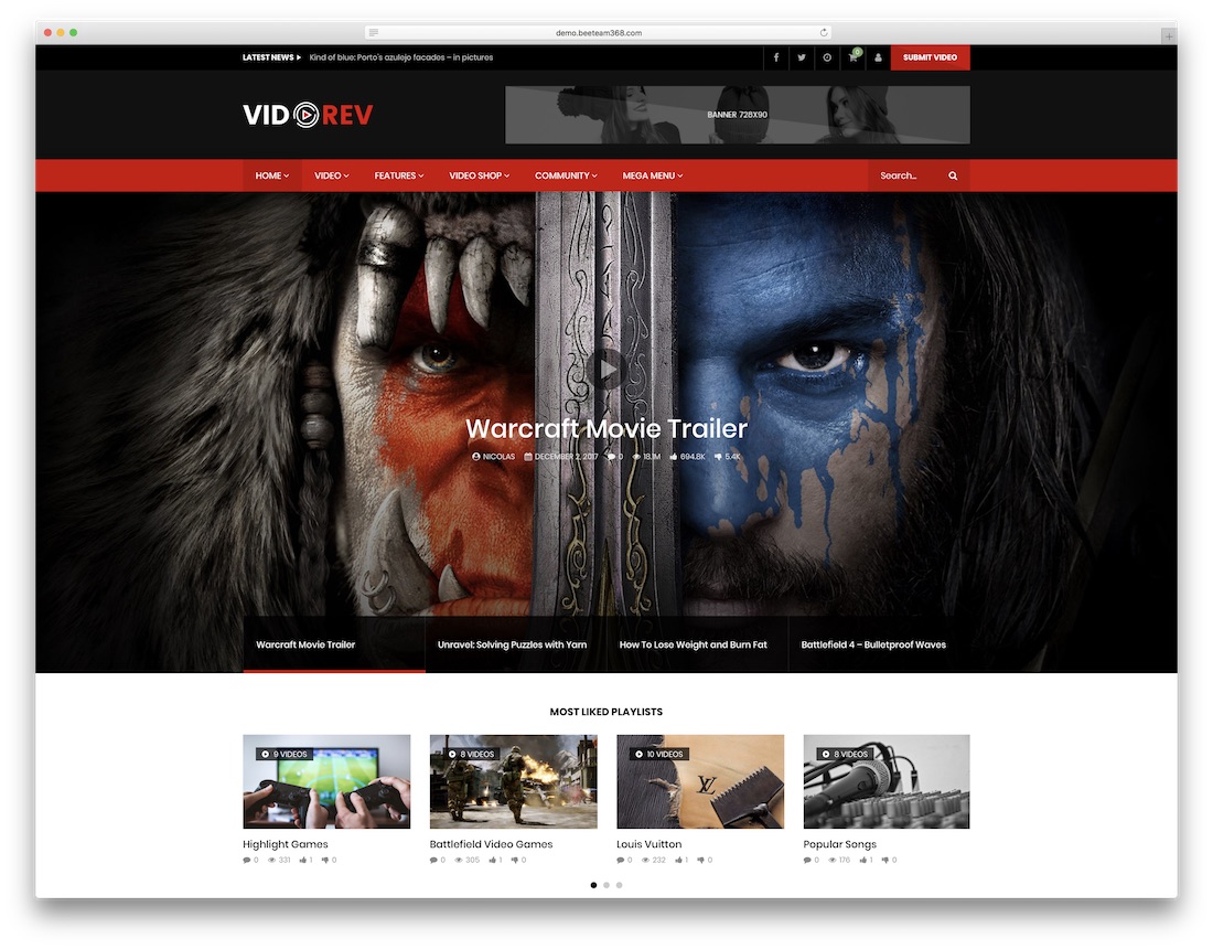 videorev tema video wordpress