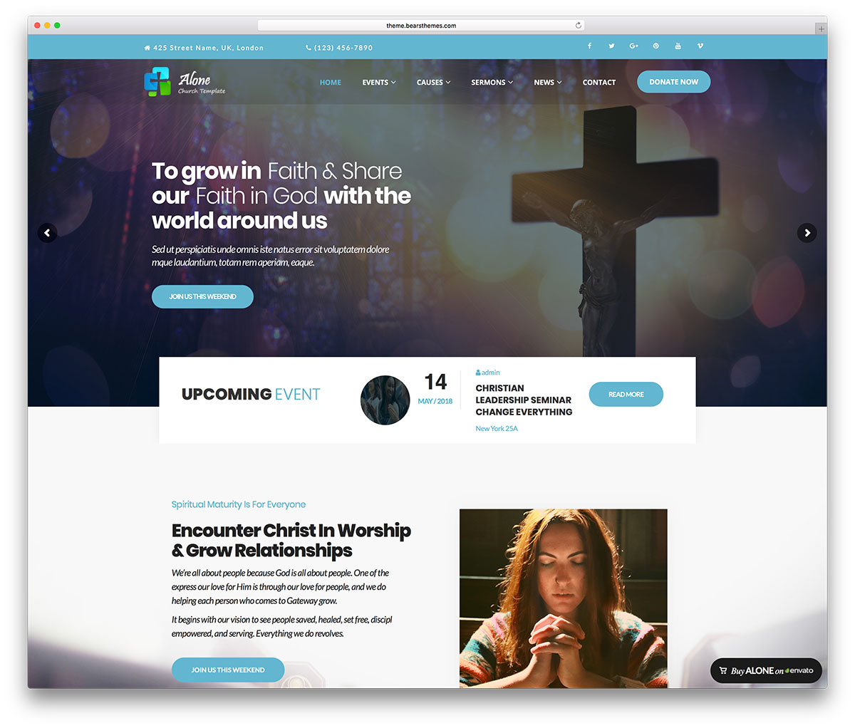 sendirian - tema WordPress gereja modern