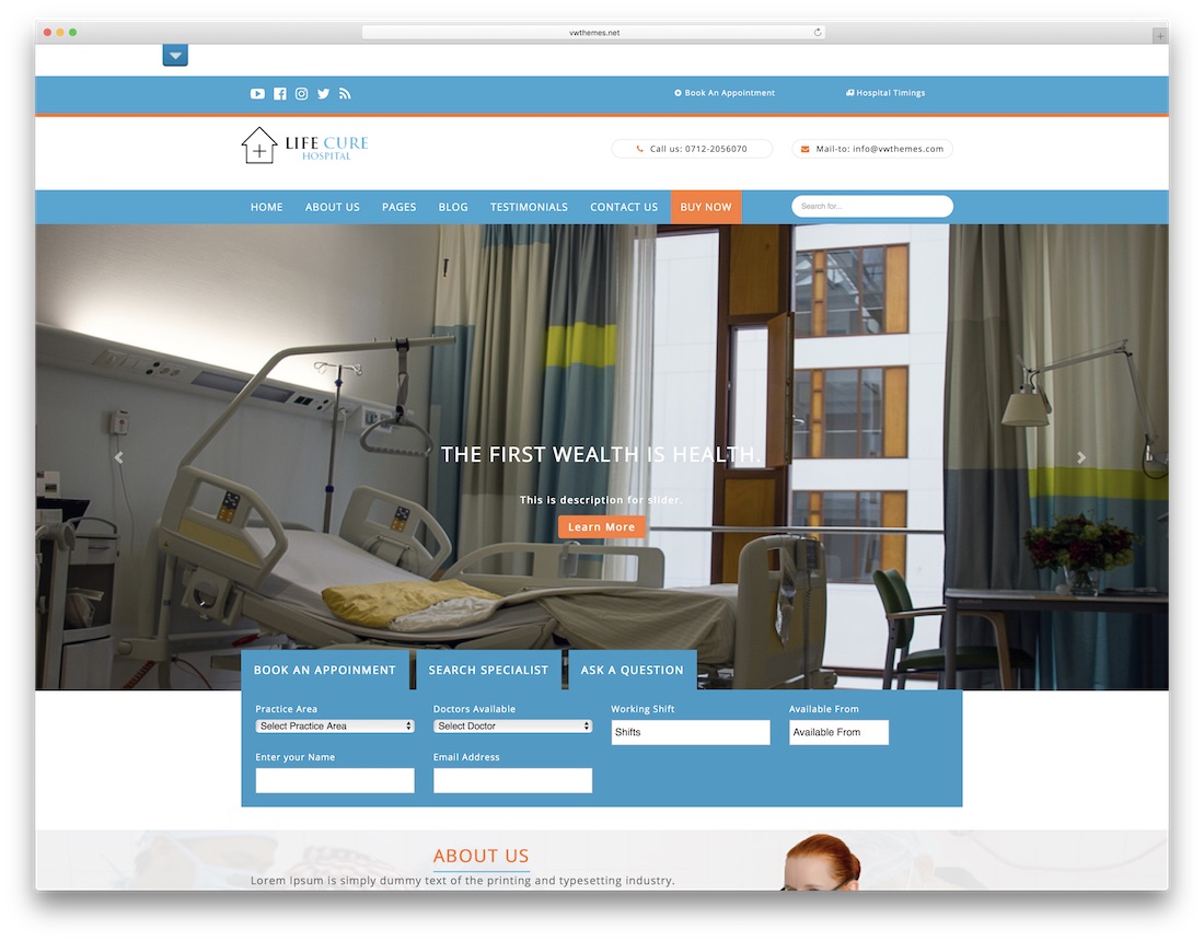 vw hospital lite tema wordpress medis gratis