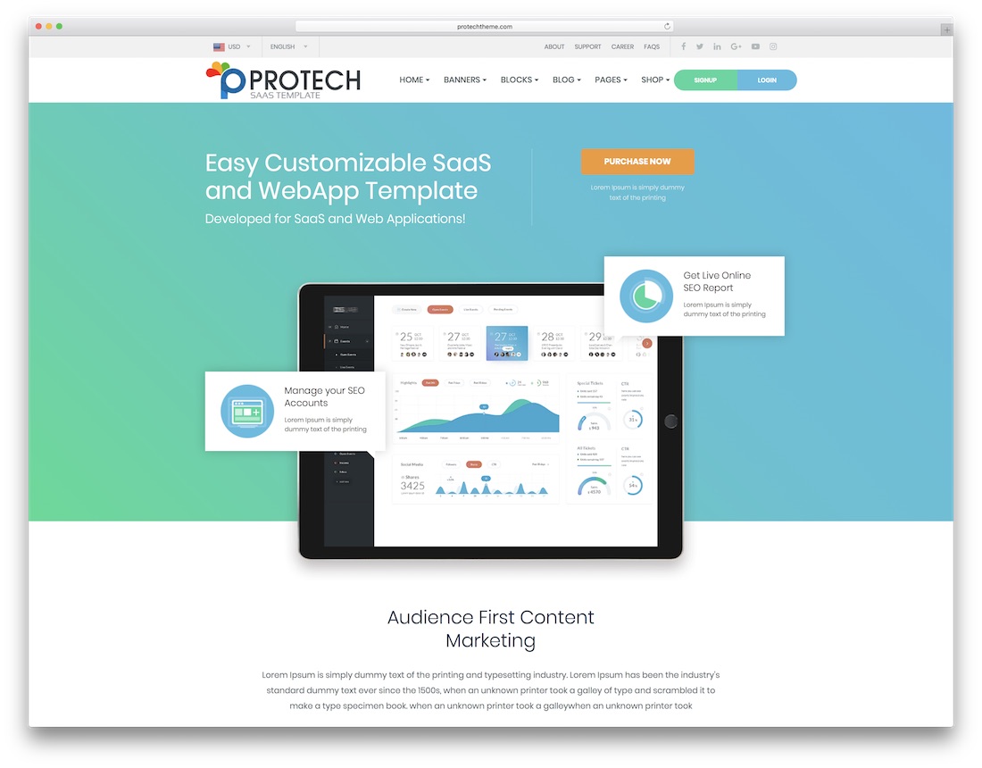 modelo de site de tecnologia protech saas