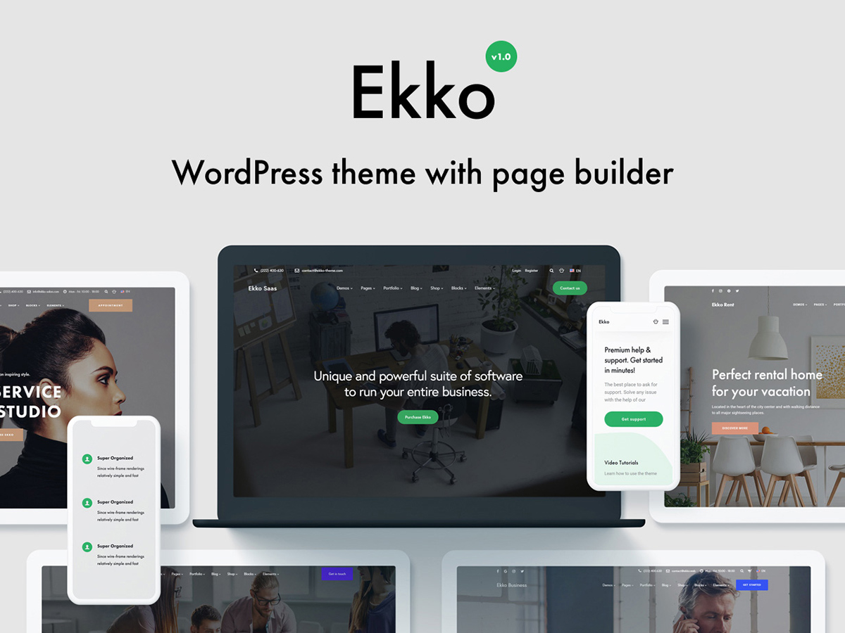 Ekko - Tema do construtor de páginas WordPress de uma página