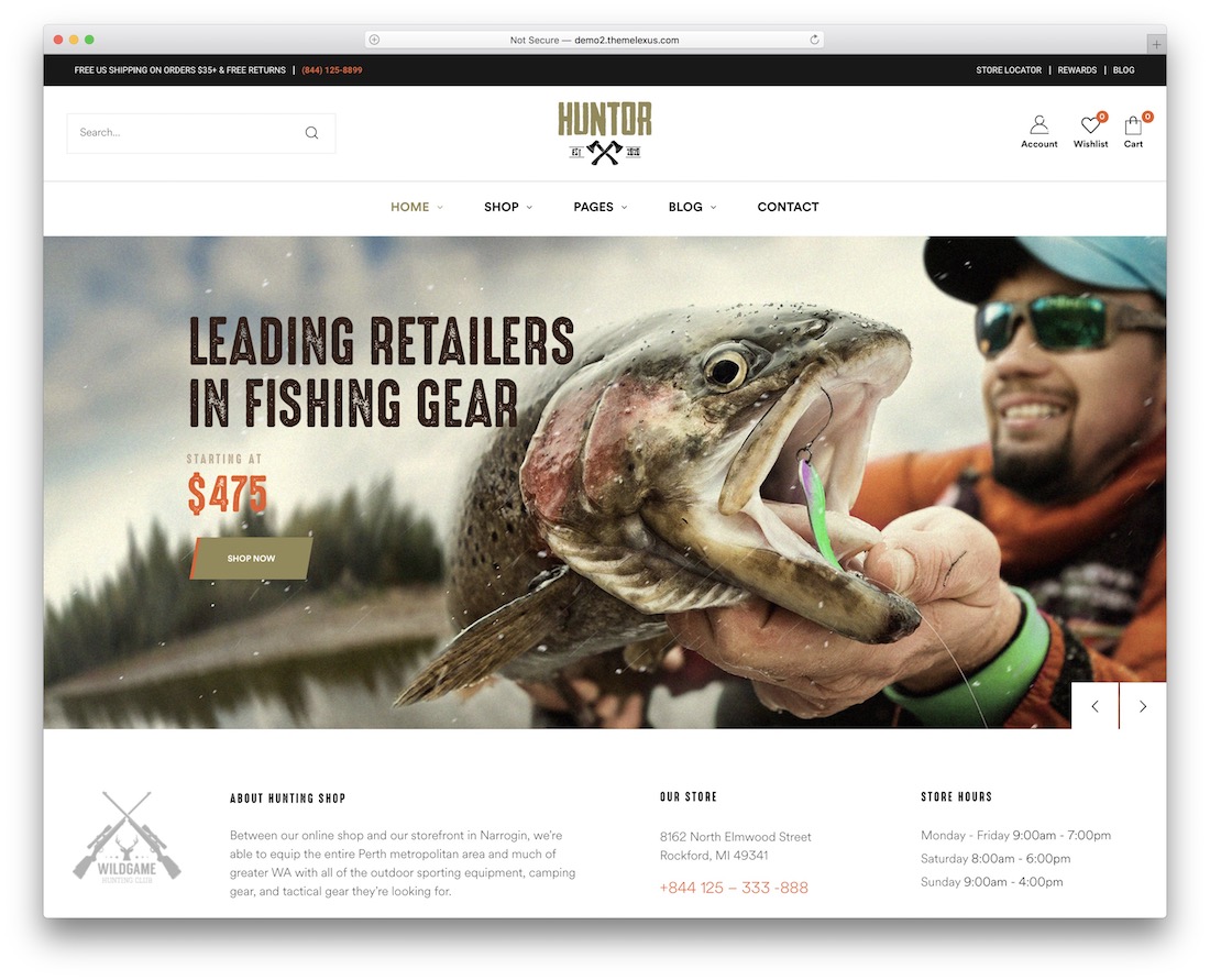 tema di pesca wordpress di Hunter