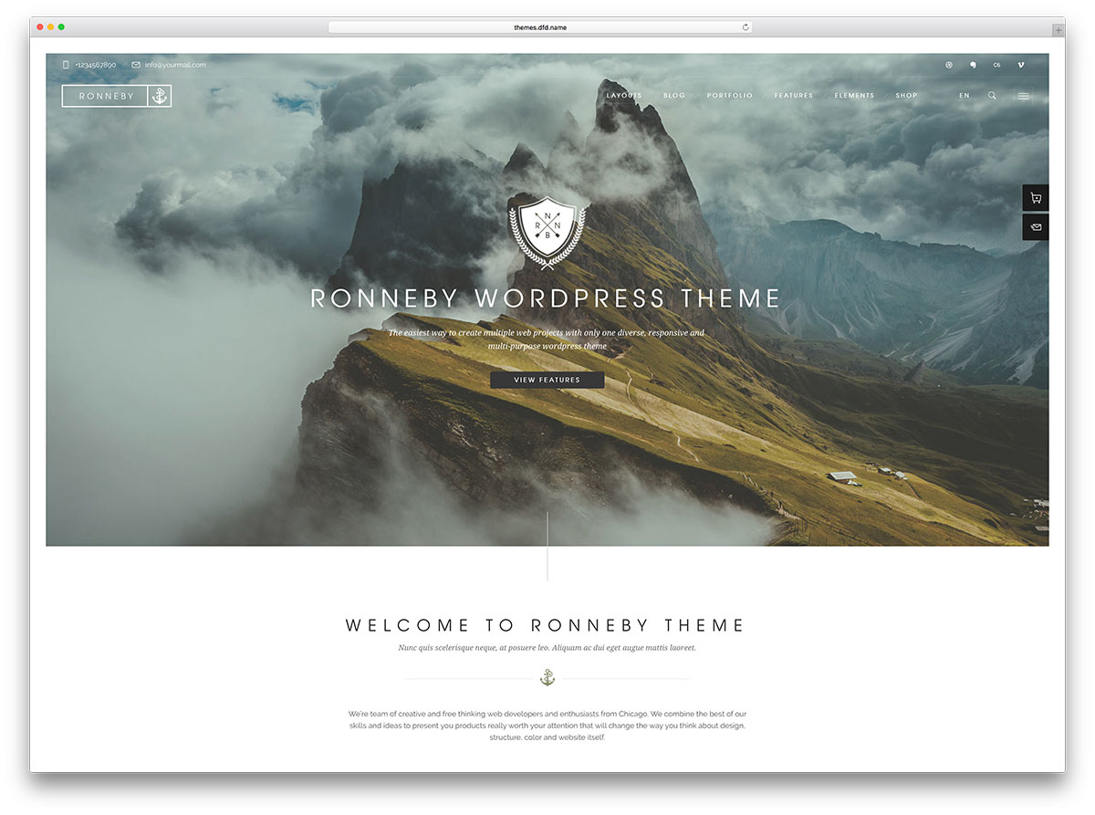 ronneby полноэкранный шаблон wordpress для портфолио