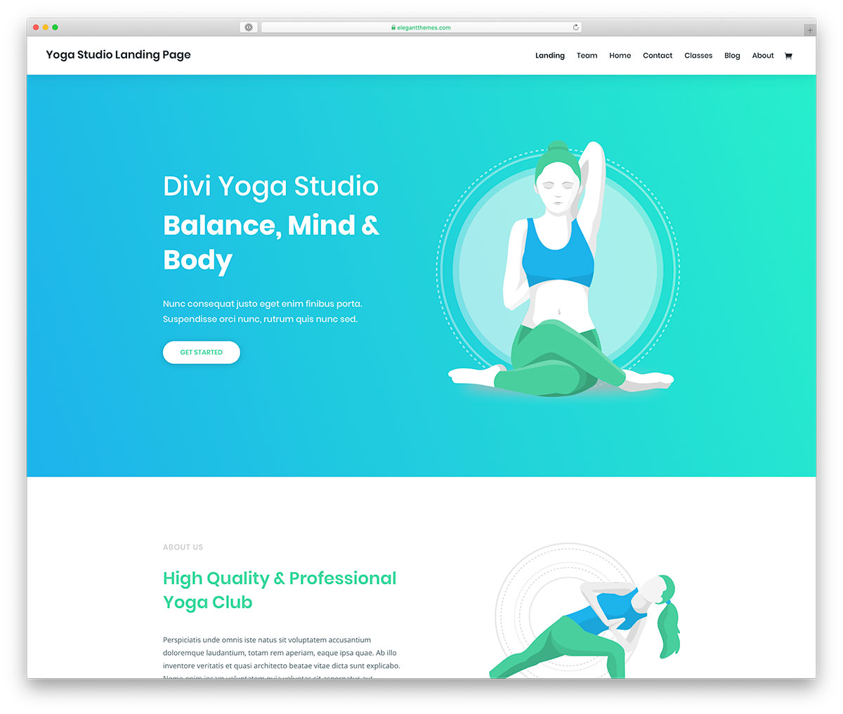 Divi - diseño de sitio web de yoga y fitness para WordPress