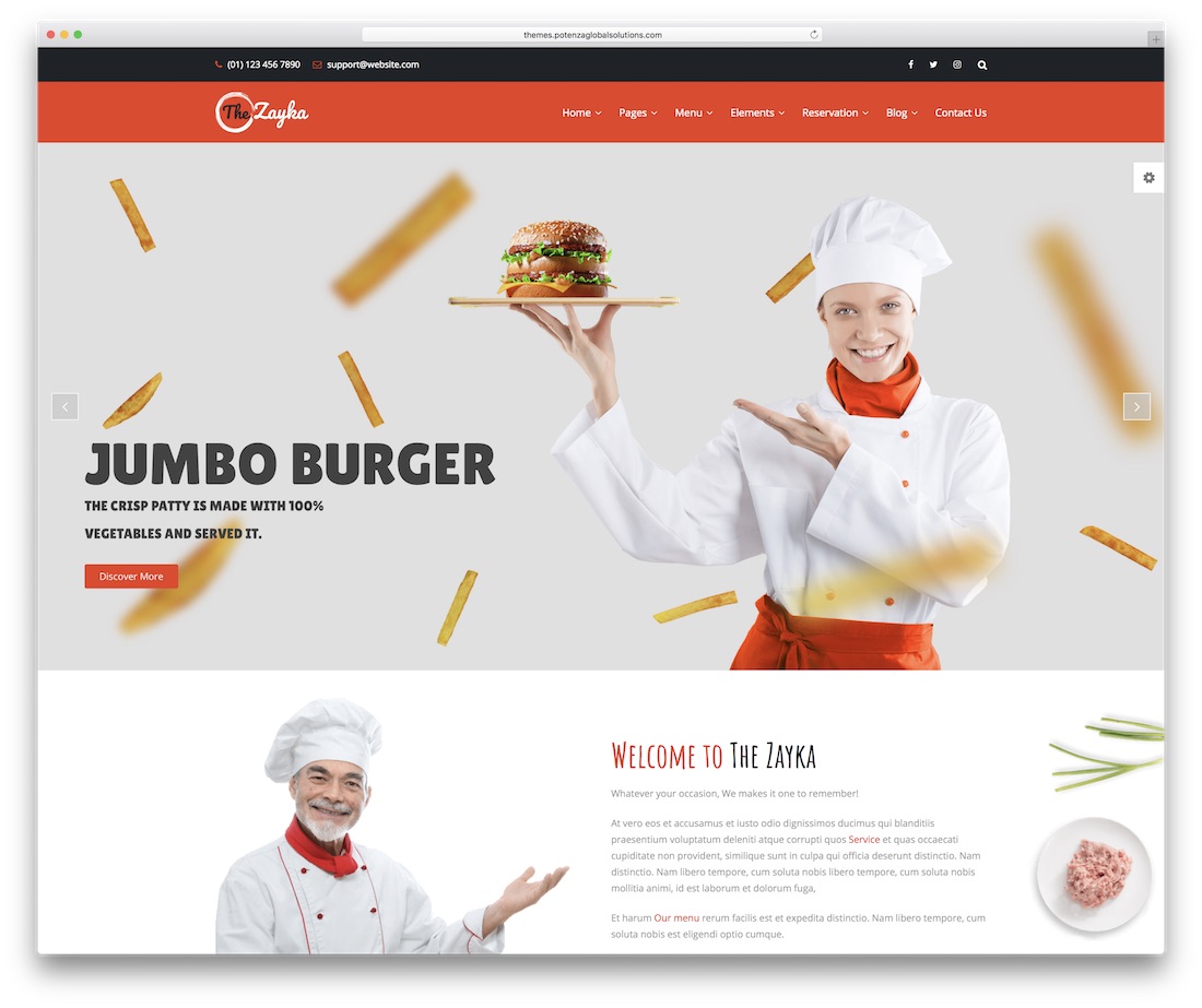 șablonul site-ului web cu alimente zayka