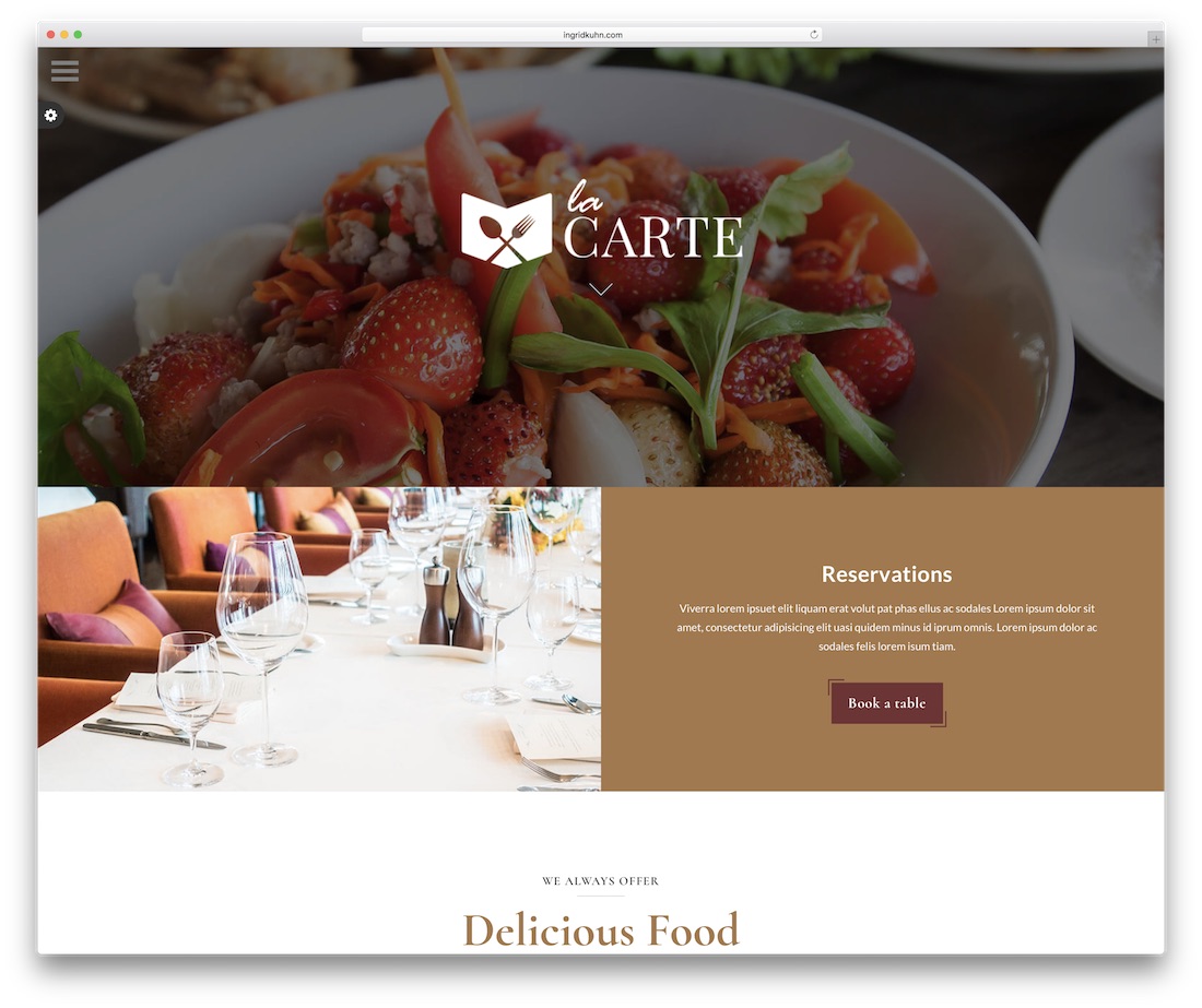 modelo de site de comida à la carte