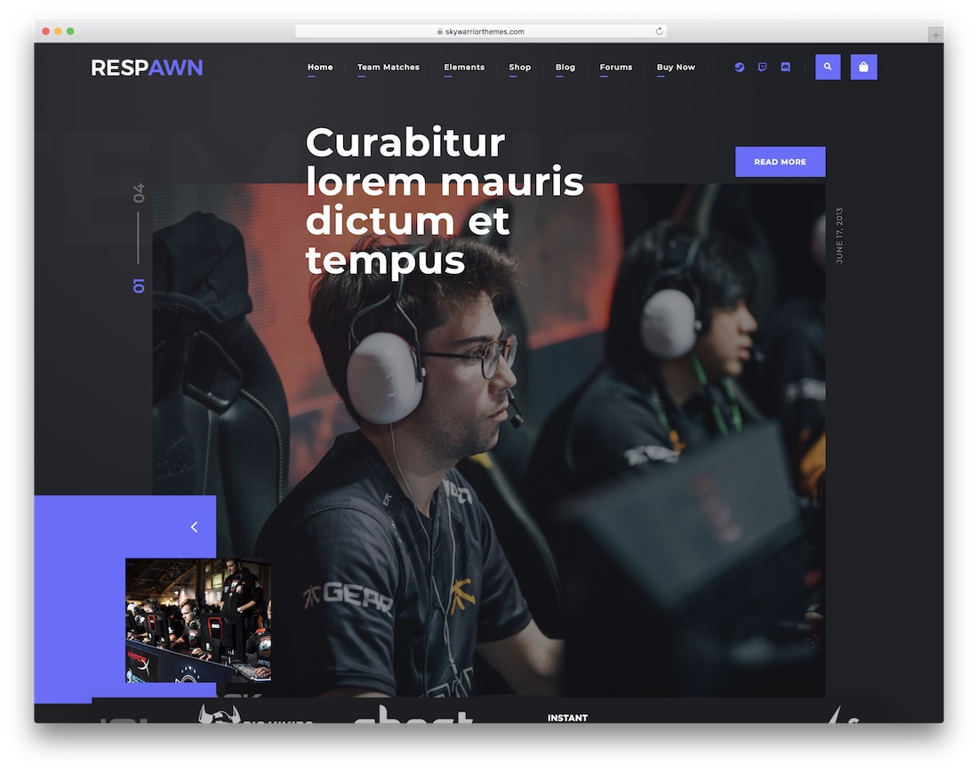 design de modelo de site de esports respawn