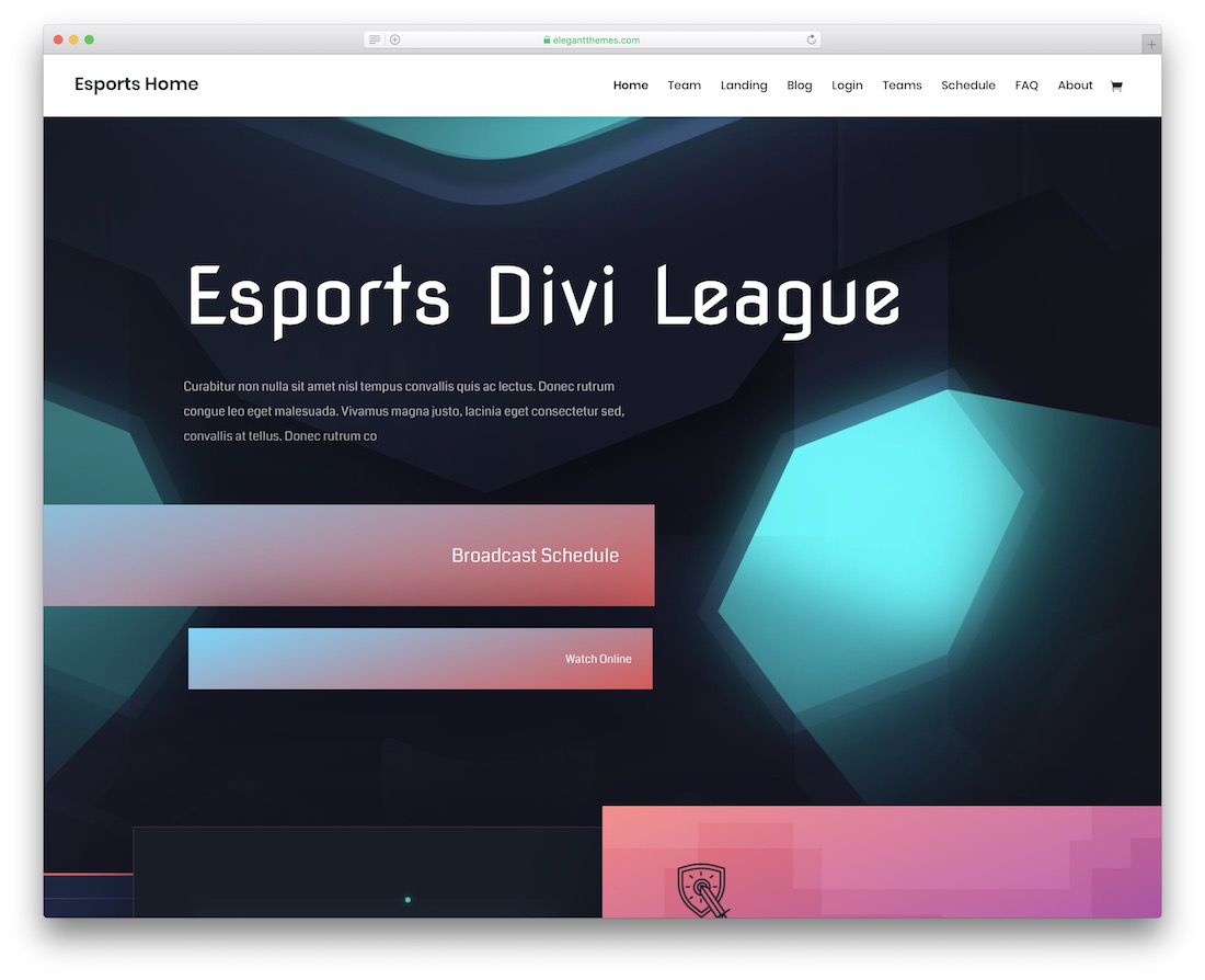 design de modelo de site de esports divi