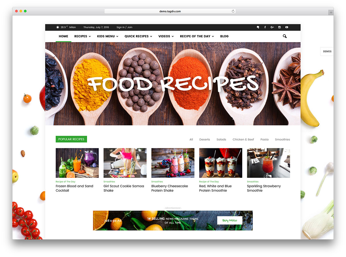 newsmag-food-magazine-wordpress-modello di sito web