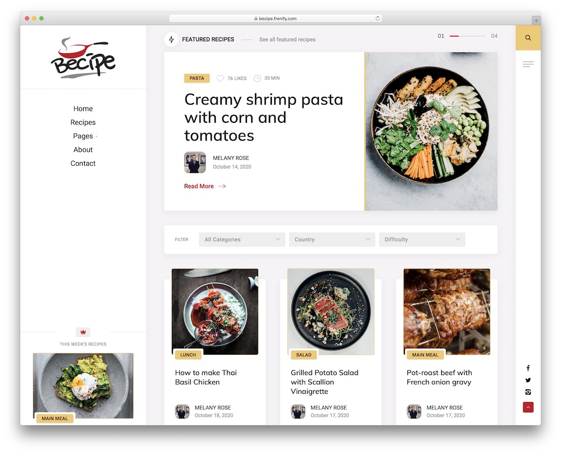 becipe สูตร wordpress ธีม