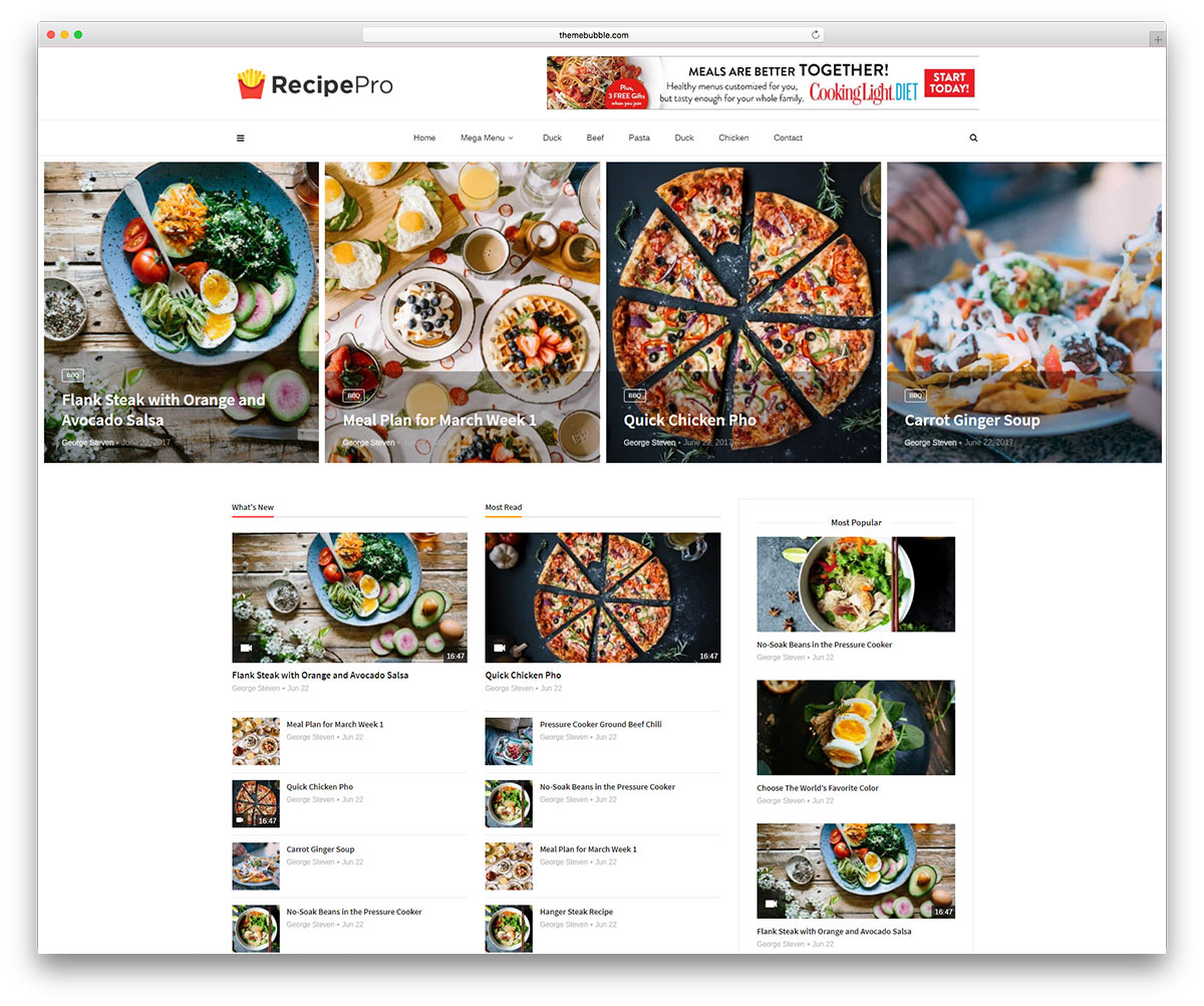 Tema WordPress de revista de receitas para blogueiros de comida