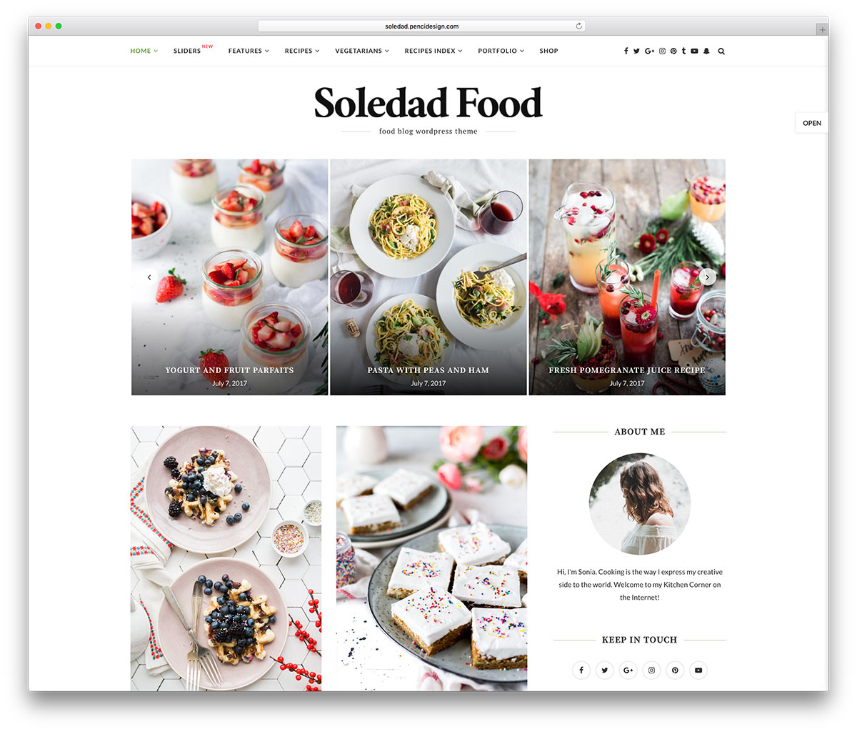 Tema WordPress de blog de comida