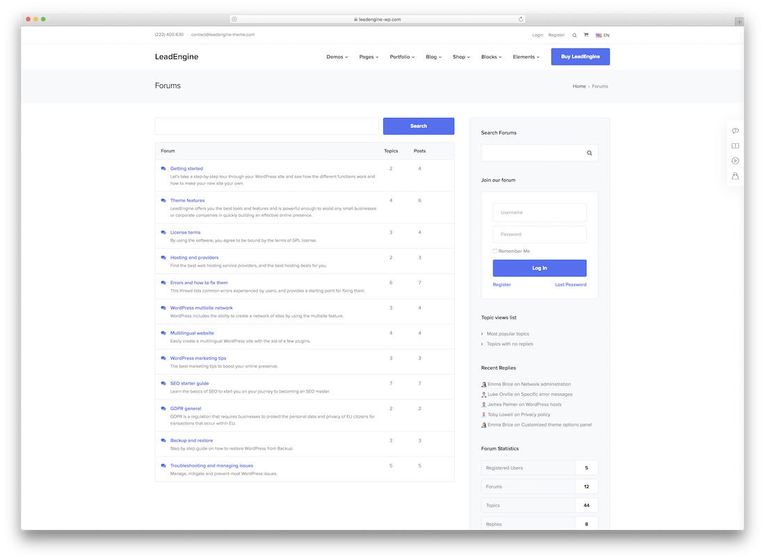 leadengine wordpress bbpress forum tema