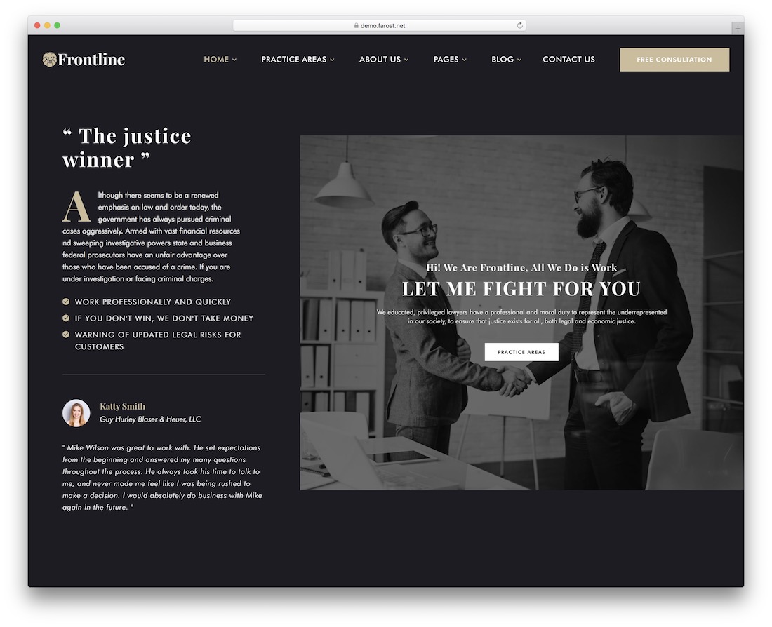 最前線の弁護士のウェブサイトのテンプレート