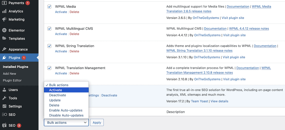 激活 WPMLs 插件。