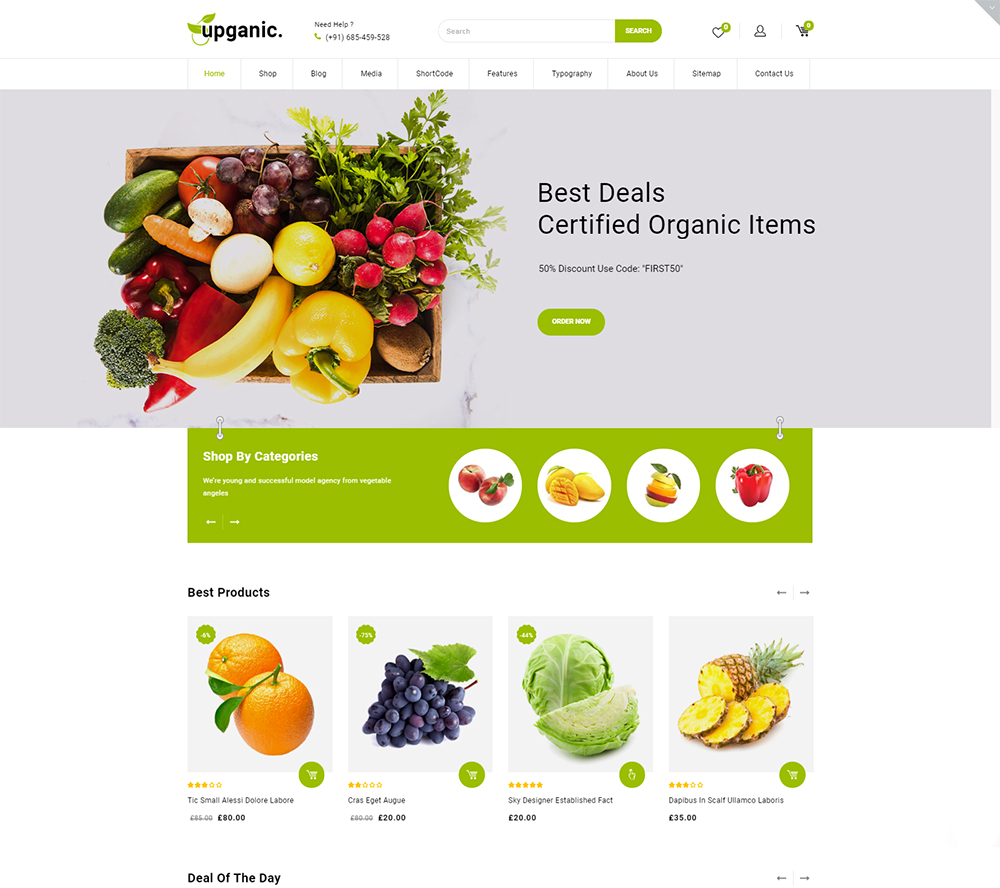 Upganic - El tema premium de WooCommerce de Mega Grocery Store