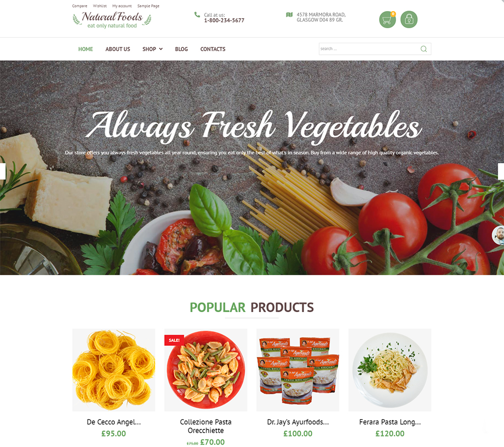 Natural Foods - Plantilla de alimentos orgánicos para tiendas en línea Tema WooCommerce