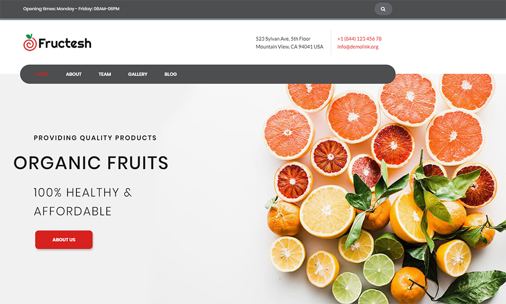 Fructesh - Tema de WordPress para Elementor Moderno Multipropósito de Entrega de Frutas Orgánicas