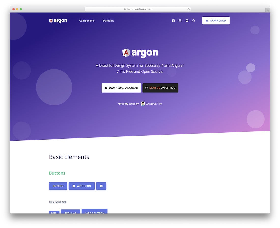 sistema de design de argônio angular