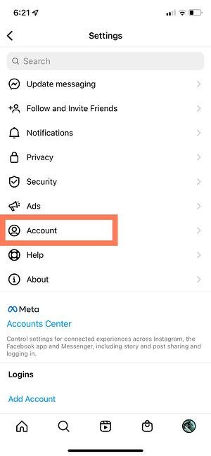 كيفية استخدام رؤى instagram: الوصول إلى إعدادات الحساب