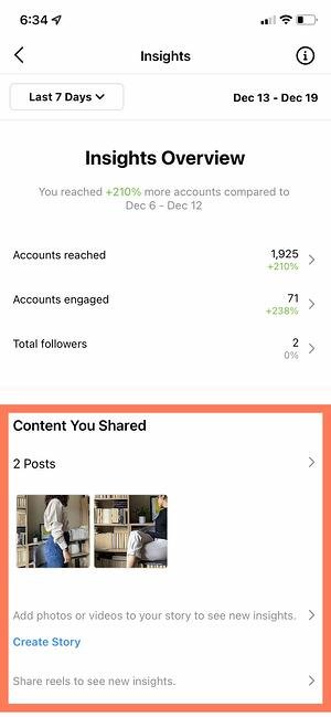 cum să utilizați statisticile instagram: conținut pe care l-ați partajat