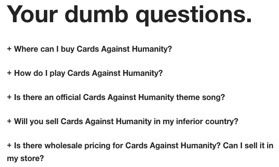 Întrebări frecvente despre Cards Against Humanity întrebări stupide